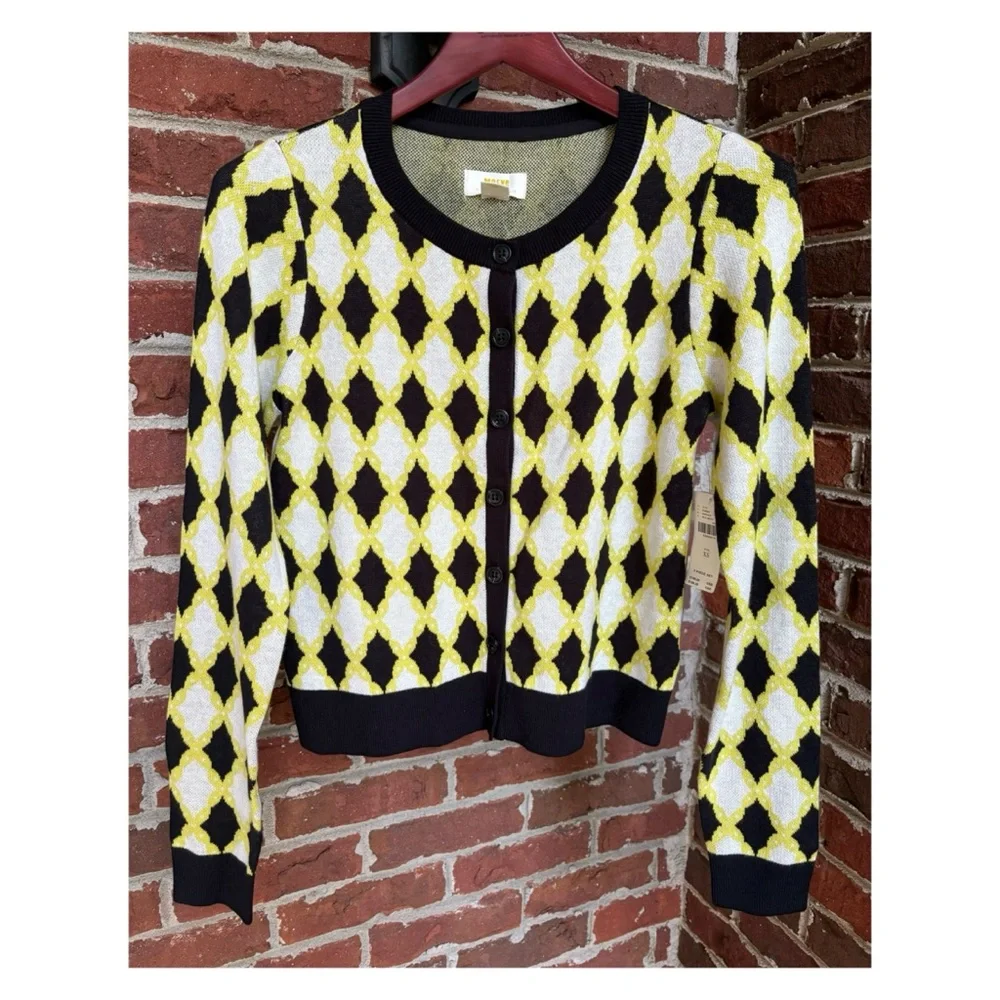 NWT Anthropologie Diamond Jacquard Sweater Set in Black/Yellow Diamonds  Size XS - Picture 5 of 12